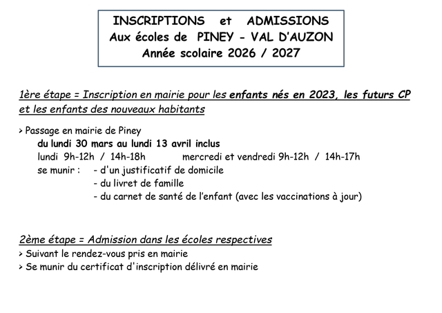 Inscription scolaire 2026